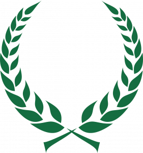 Corona de laurel verde en forma de semicírculo, símbolo clásico de victoria, honor y poder en la antigua Grecia y Roma