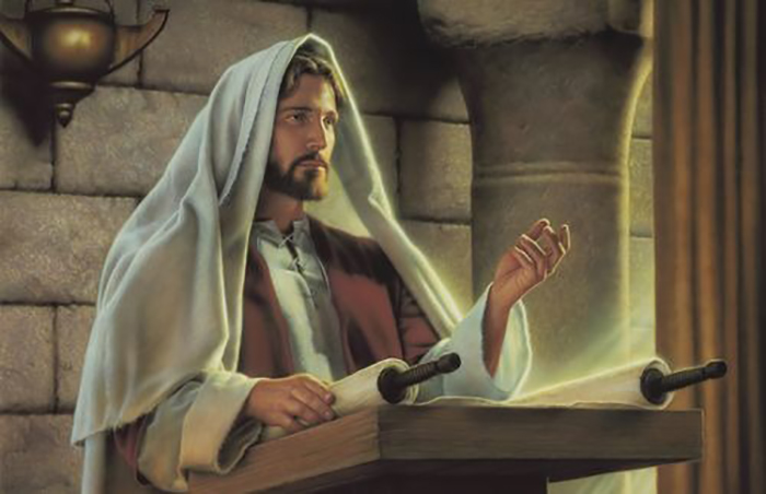 Jesucristo en altar con pergamino