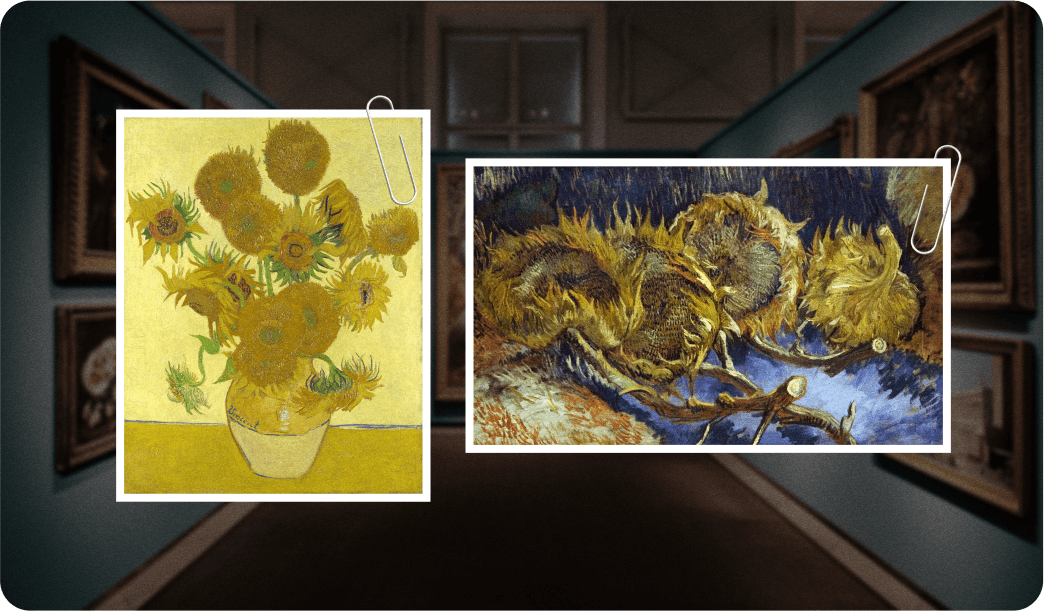 Vincent Van Gogh, "Girasoles". Serie de Arlés y serie de París