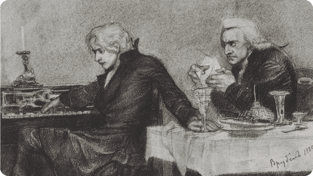 M. A. Vrubel. Ilustración para “Mozart y Salieri” de A. S. Pushkin