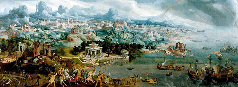 "Panorama con el rapto de Helena entre las maravillas del mundo antiguo", de Marten van Heemskerck, 1535. Fuente: Museo de Arte Walters.