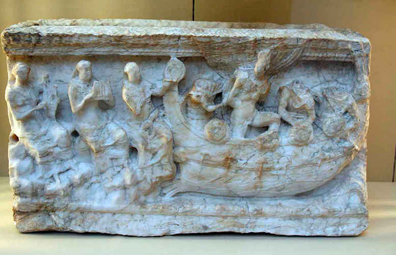 Relieve de mármol "Odiseo y las sirenas". Fuente: Museo Británico.
