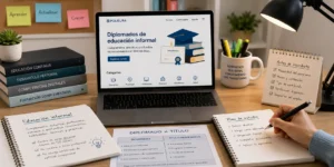 Formación online con diplomados de educación informal, materiales de estudio y comparación entre diplomado y título profesional.
