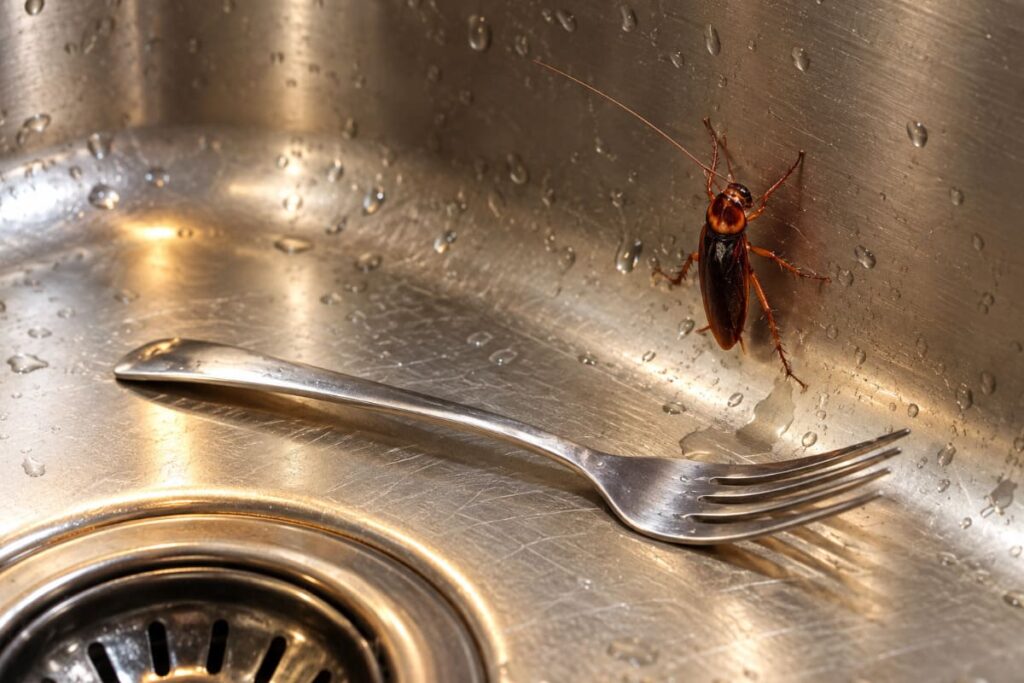 Cucaracha en fregadero de cocina junto a un tenedor ChatGPT puede cometer errores. Comprueba la información importante.